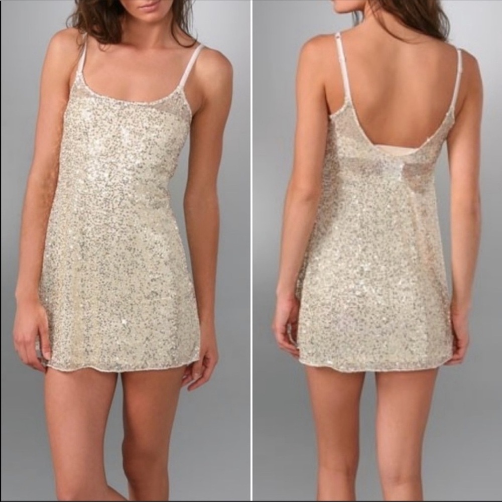 Free People Gold Sequin Slip Cami Dress